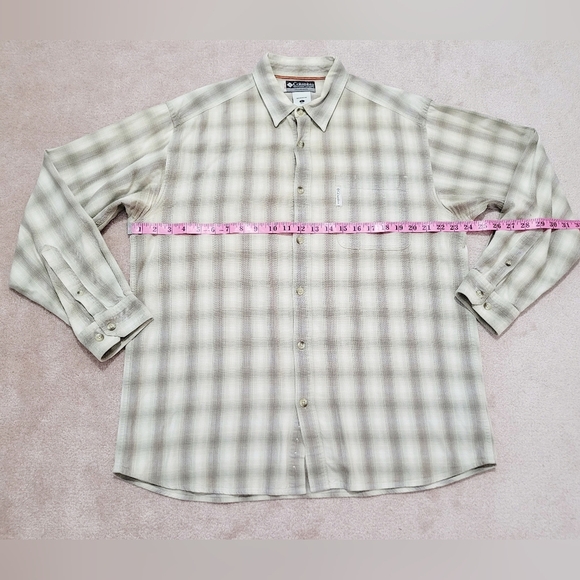 Columbia Men's Shirt Size Large Beige Plaid Button Up Pocket Long Sleeve - Picture 5 of 8